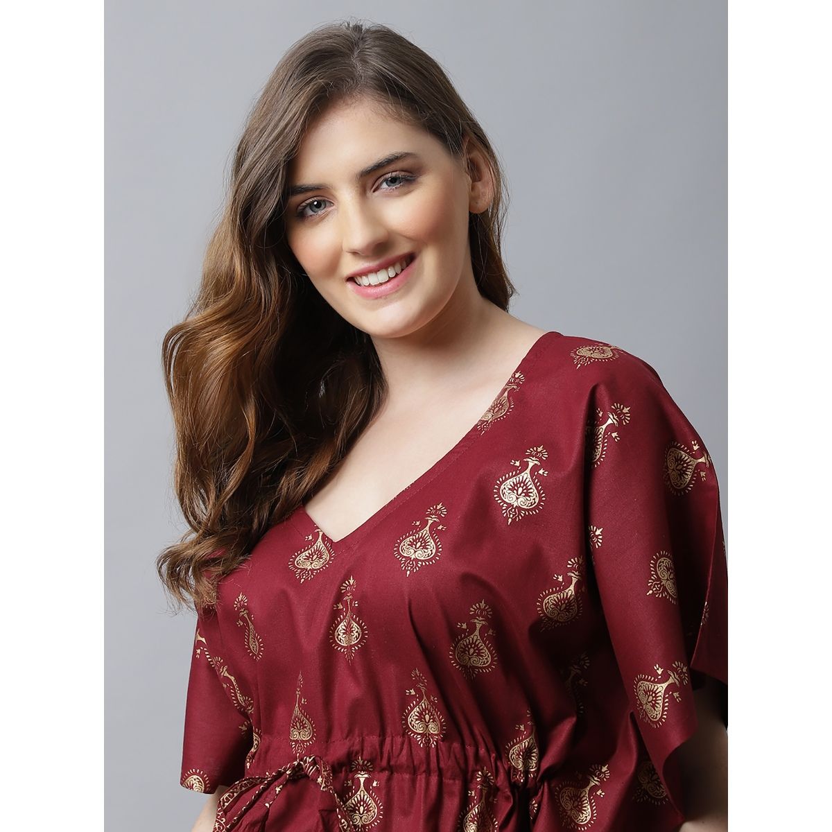 Secret Wish Maroon Printed Cotton Kaftan Nighty Buy Secret Wish Maroon