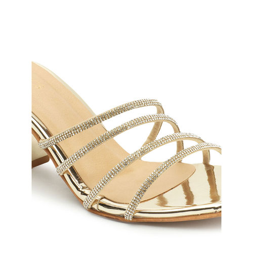 Buy Iconics Womens Fashionable Gold Color Block Heeled Sandals Online