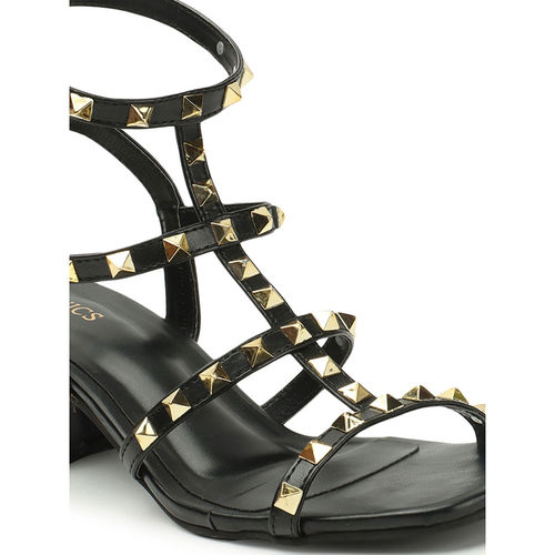 Iconics Womens Square Toe Black Color Ankle Strap Heel Sandals (EURO 40)