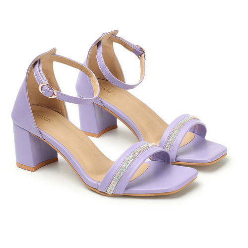 Iconics Womens Buckled Lavender Color Ankle Strap Block Heeled Sandals  (EURO 39)