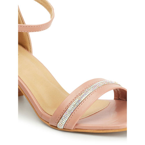 Buy Iconics Womens Buckled Peach Color Ankle Strap Block Heeled