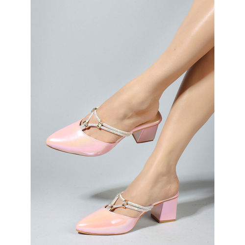 Iconics Womens Fashionable Pink Color Heel Mules (EURO 36)