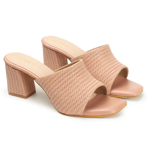 Buy Iconics Womens Fashionable Peach Color Textured Heel Sandals