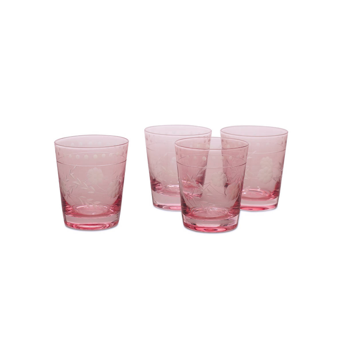 Buy Pure Home + Living Set of 4 Pink Floral Textured Glass Tumblers Online