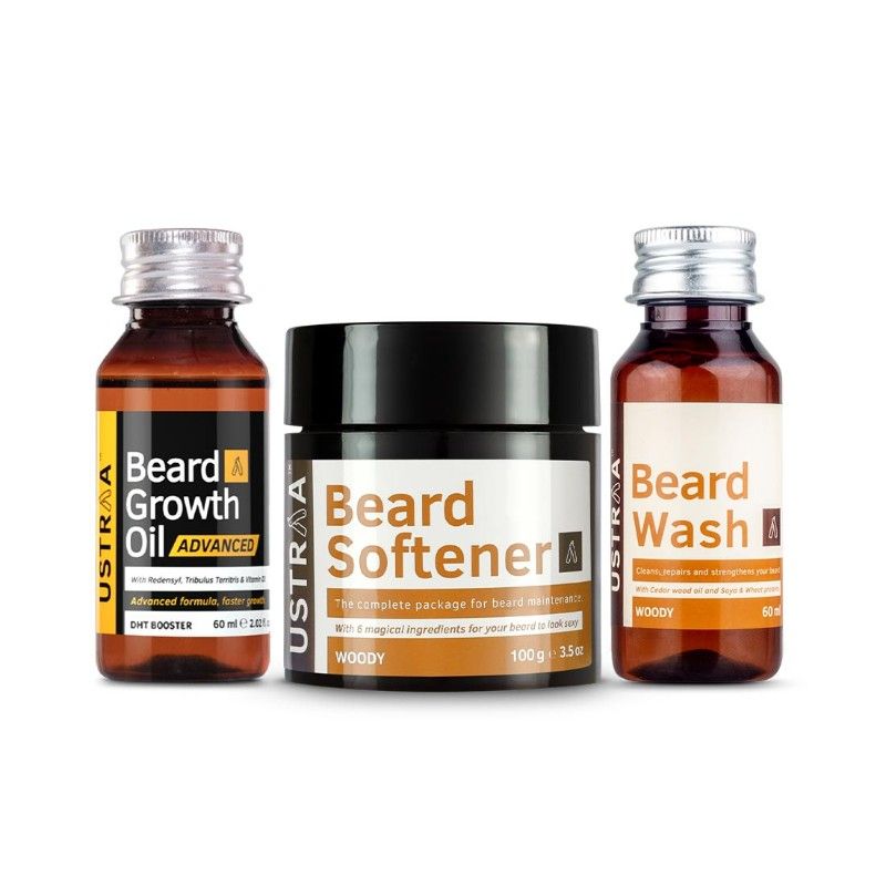 Ustraa Beard Growth Oil- Advanced, Beard Wash- Woody & Beard Softener