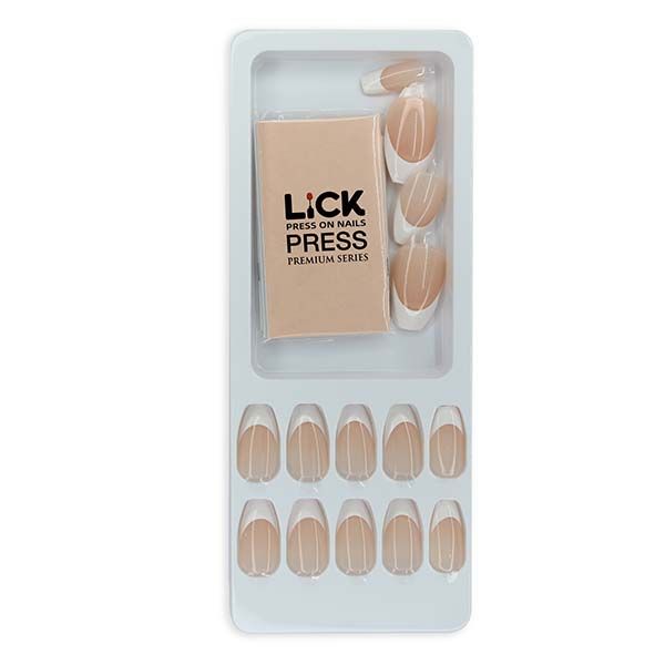 Buy LiCK Classic French Ballerina Tips Reusable Press On Nails With ...