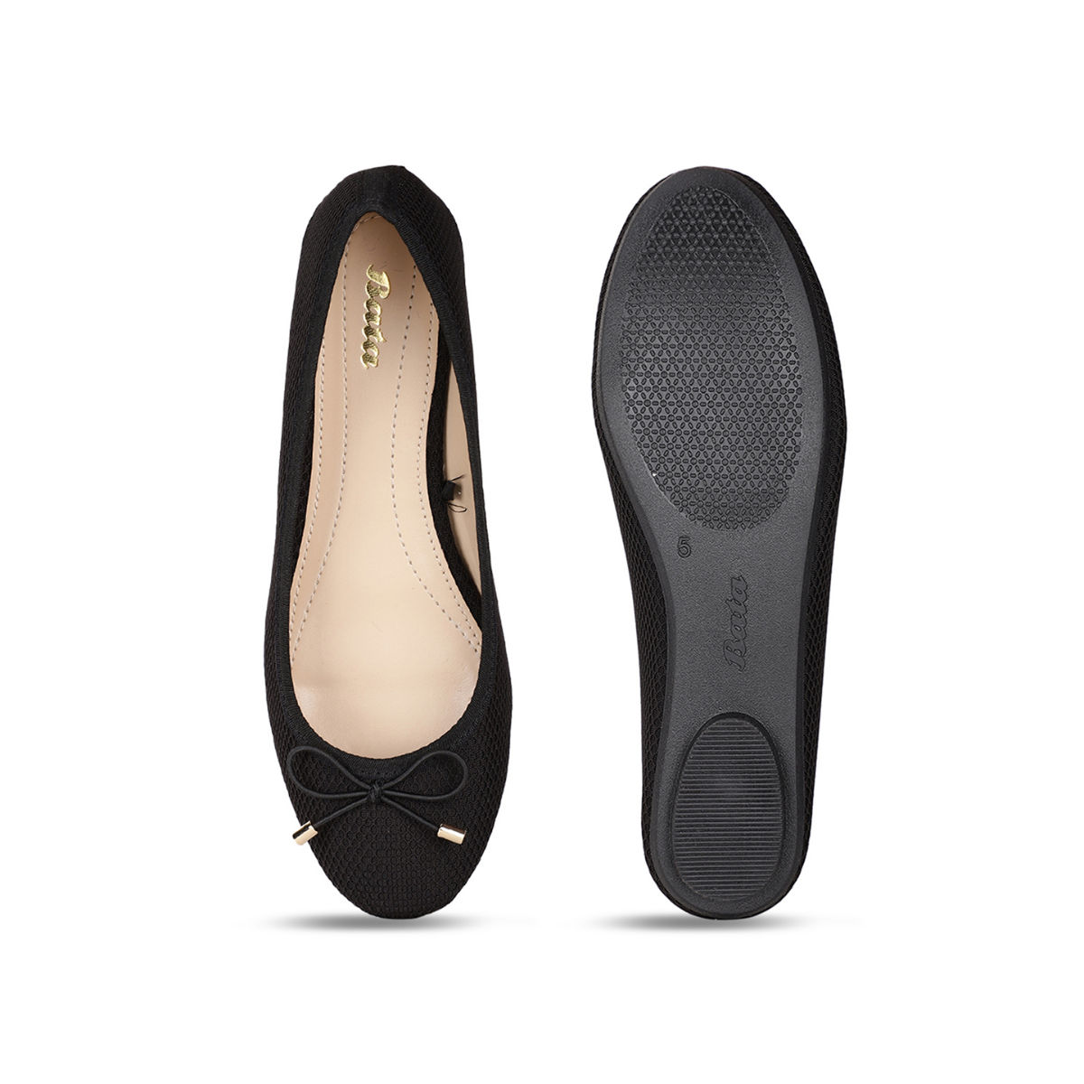 Buy Bata Textured Black Ballerina Online