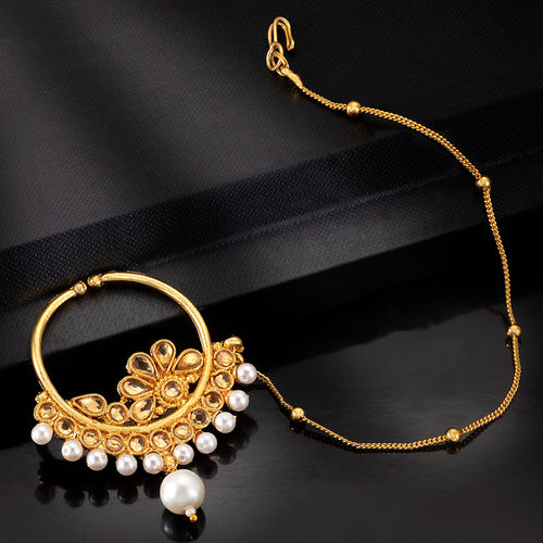 Peora Gold Plated Dulhan Nose Ring Nathiya Long Chain Bridal Jewellery  (PF37NL26FL)