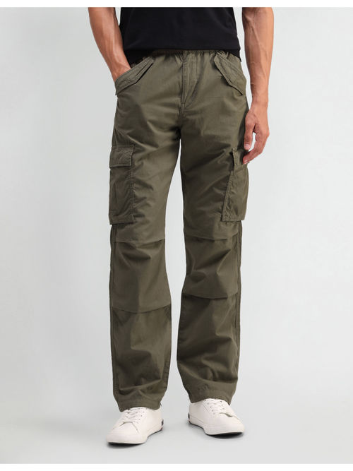 Buy Polo Denim Solid Green Cotton Cargos Online - Main Image