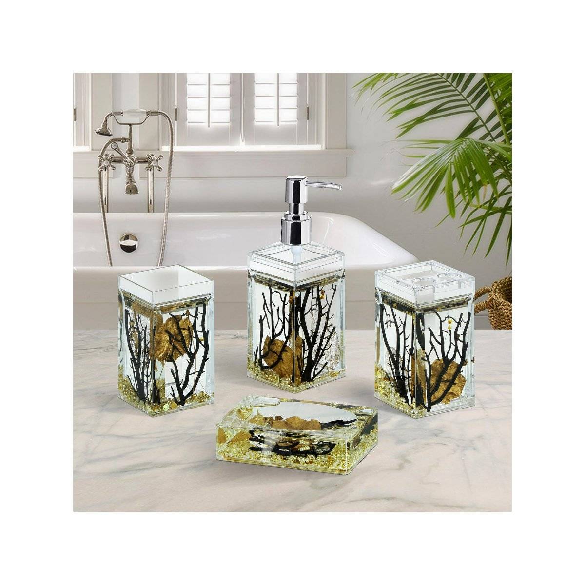 OBSESSIONS Acrylic 4 Pieces Bathroom Set Gold