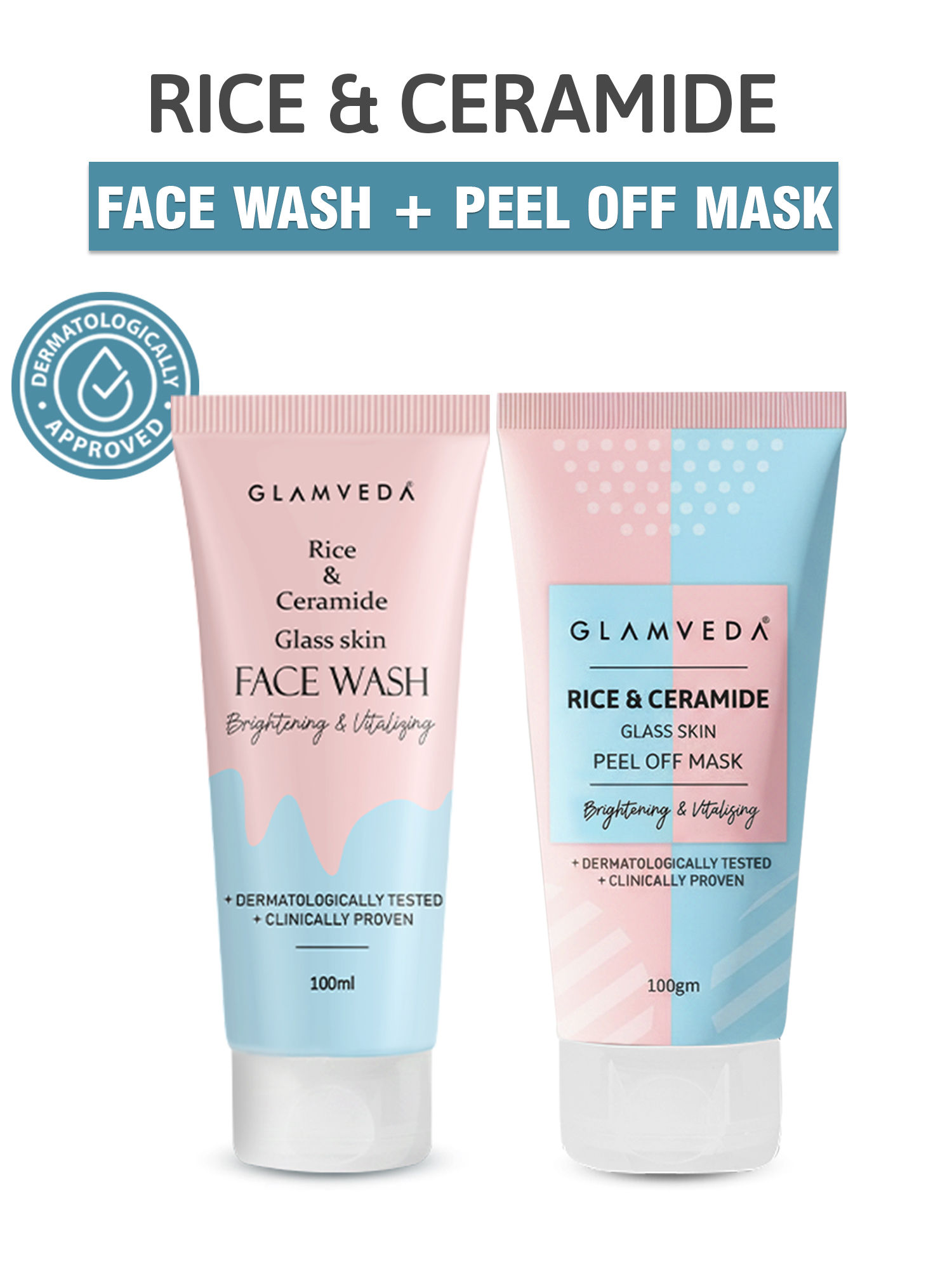 Glamveda Rice & Ceramide Korean Glass Skin Combo (Face Wash + Peel Off Mask)