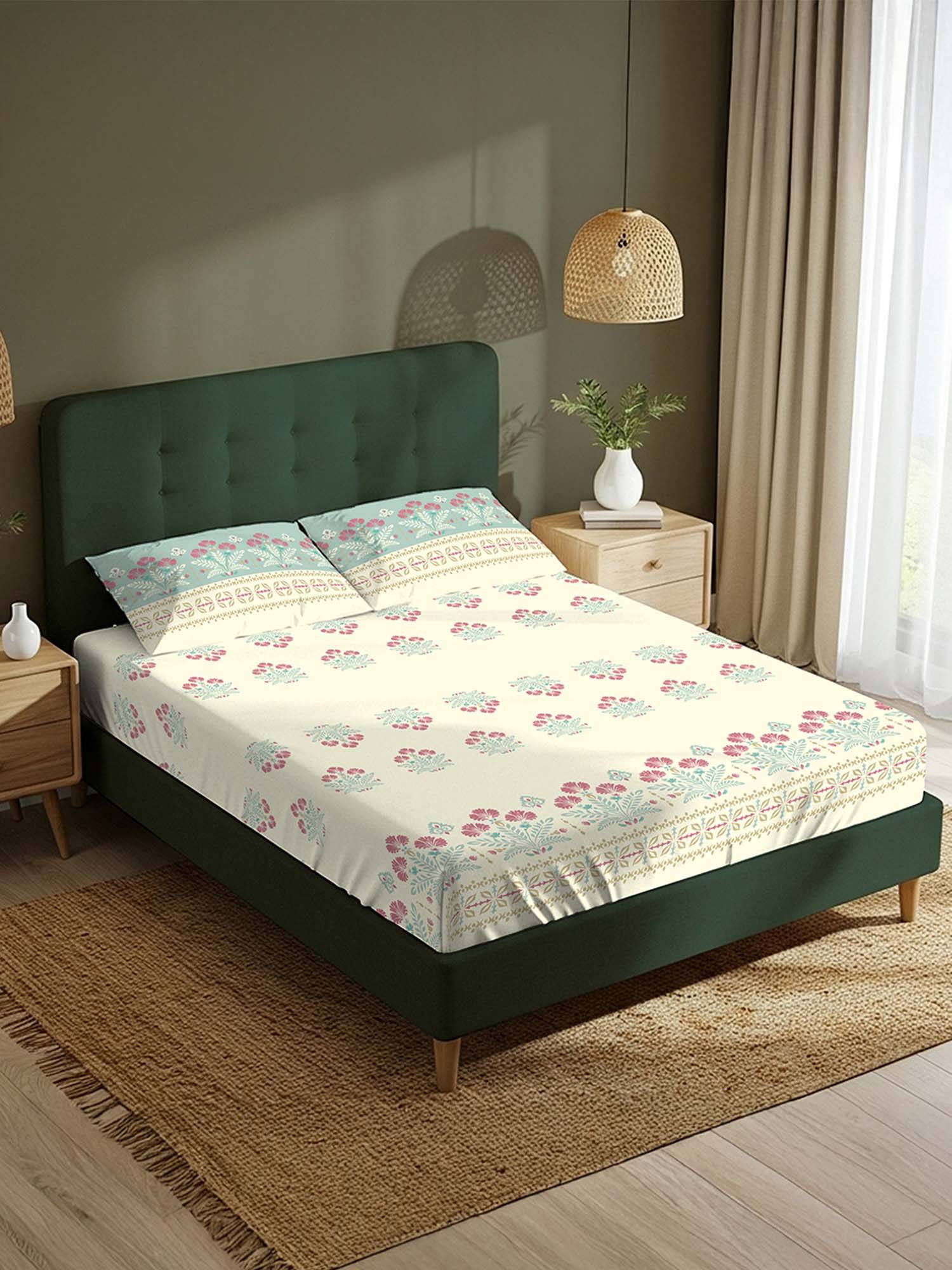 Urban Space Blue Serene 220 Tc Cotton Bedsheets with 2 Pillow Covers (Pack of 3) (Single)