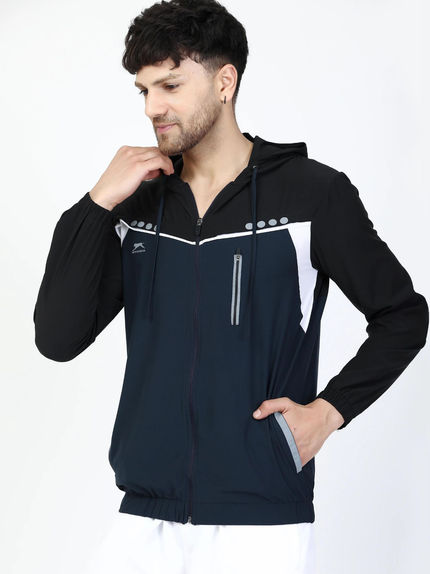 Buy Shiv Naresh Black Blue Full Sleeves Poly Pique Jacket Online