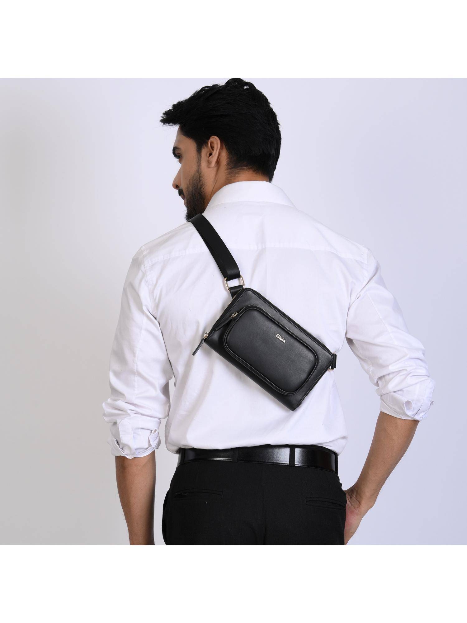Gioia Louis Nappa Leather Travel Sling Bag - Black
