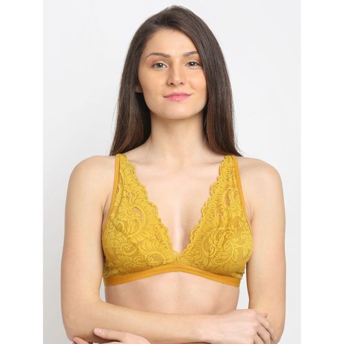 Buy Erotissch Mustard Yellow Floral Lace Bralette Bra online