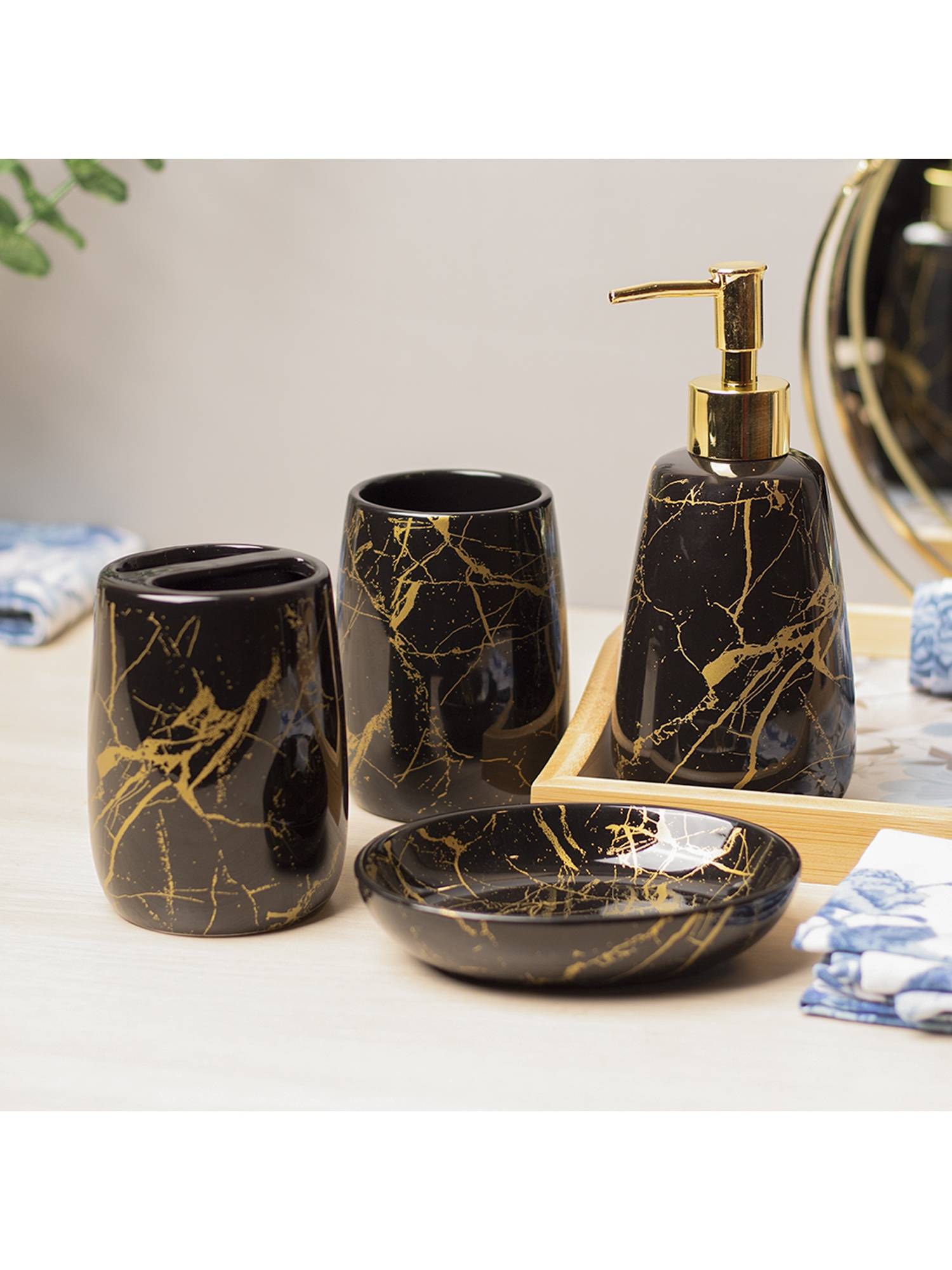 Voncasa Black Stone Finish Ceramic Bathroom Accessories