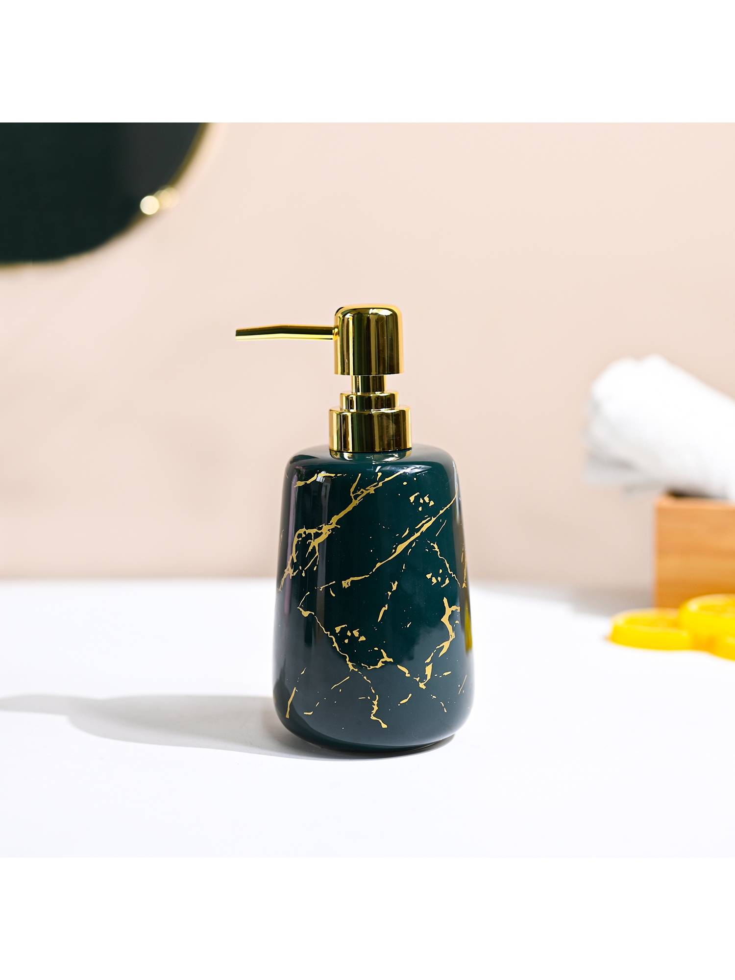 Voncasa Teal Stone Finish Ceramic Soap Dispenser