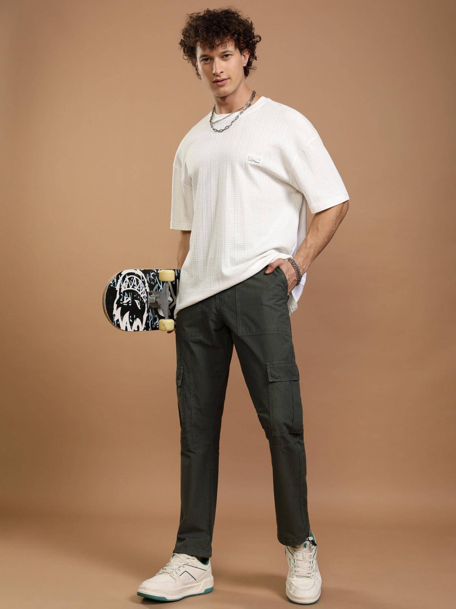 Buy HIGHLANDER Men Overdyed Rib Stop Dobby Straight Fit Cargo Pant Online