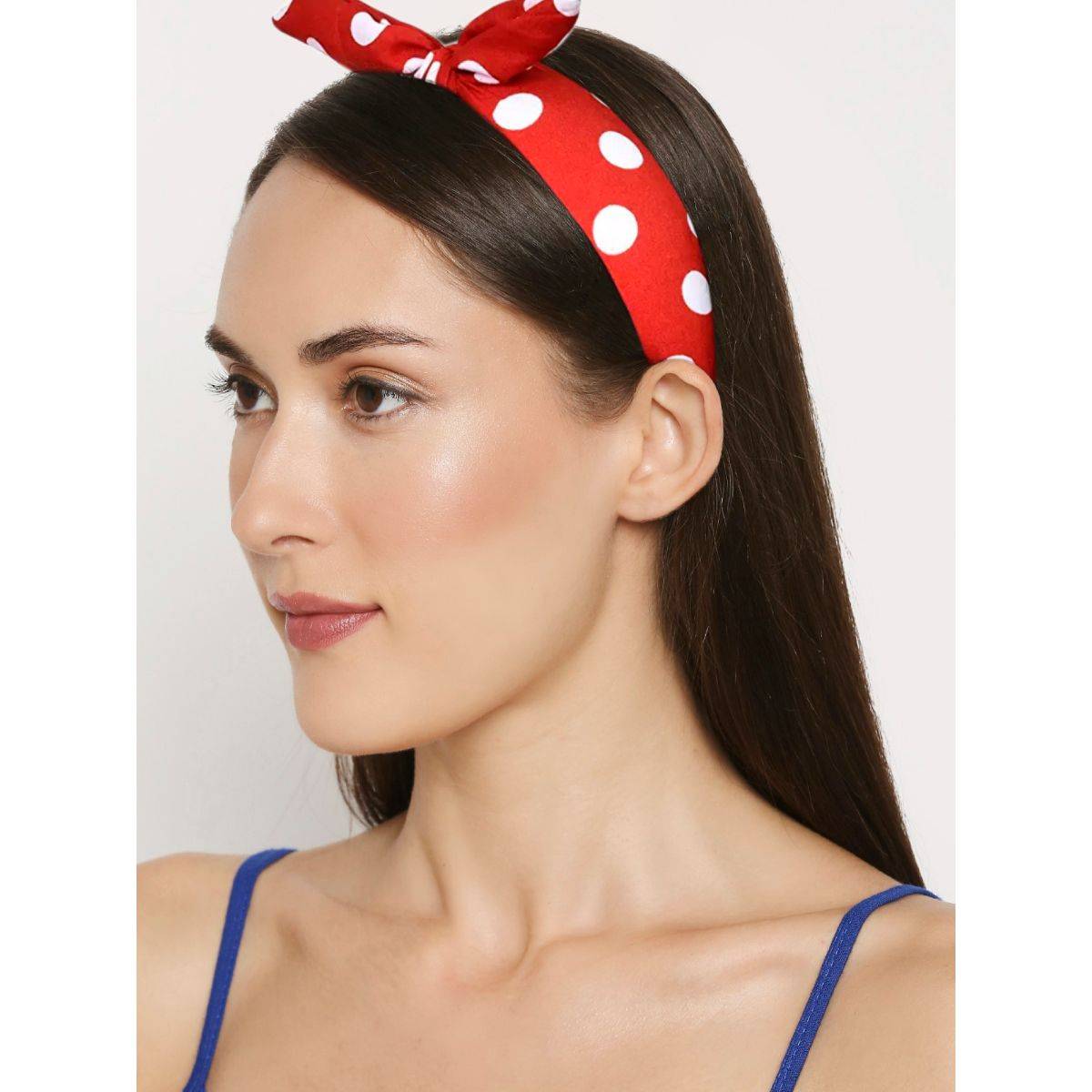 Buy OOMPH Red and Yellow Polka Dots Knotted Bow Hair Band Online