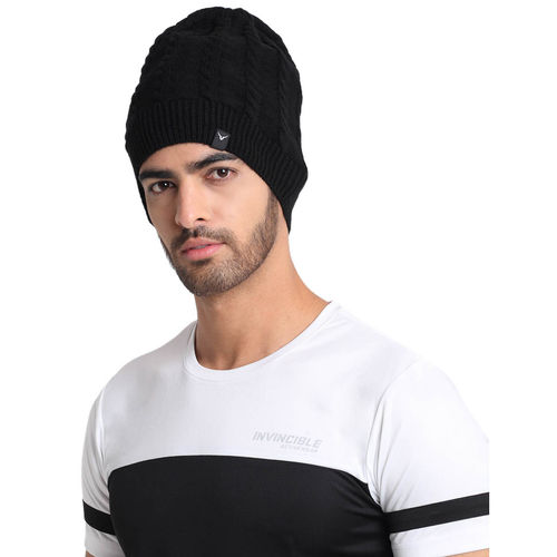Buy INVINCIBLE Black Unisex Winter Woolen Beanie Cap for Men