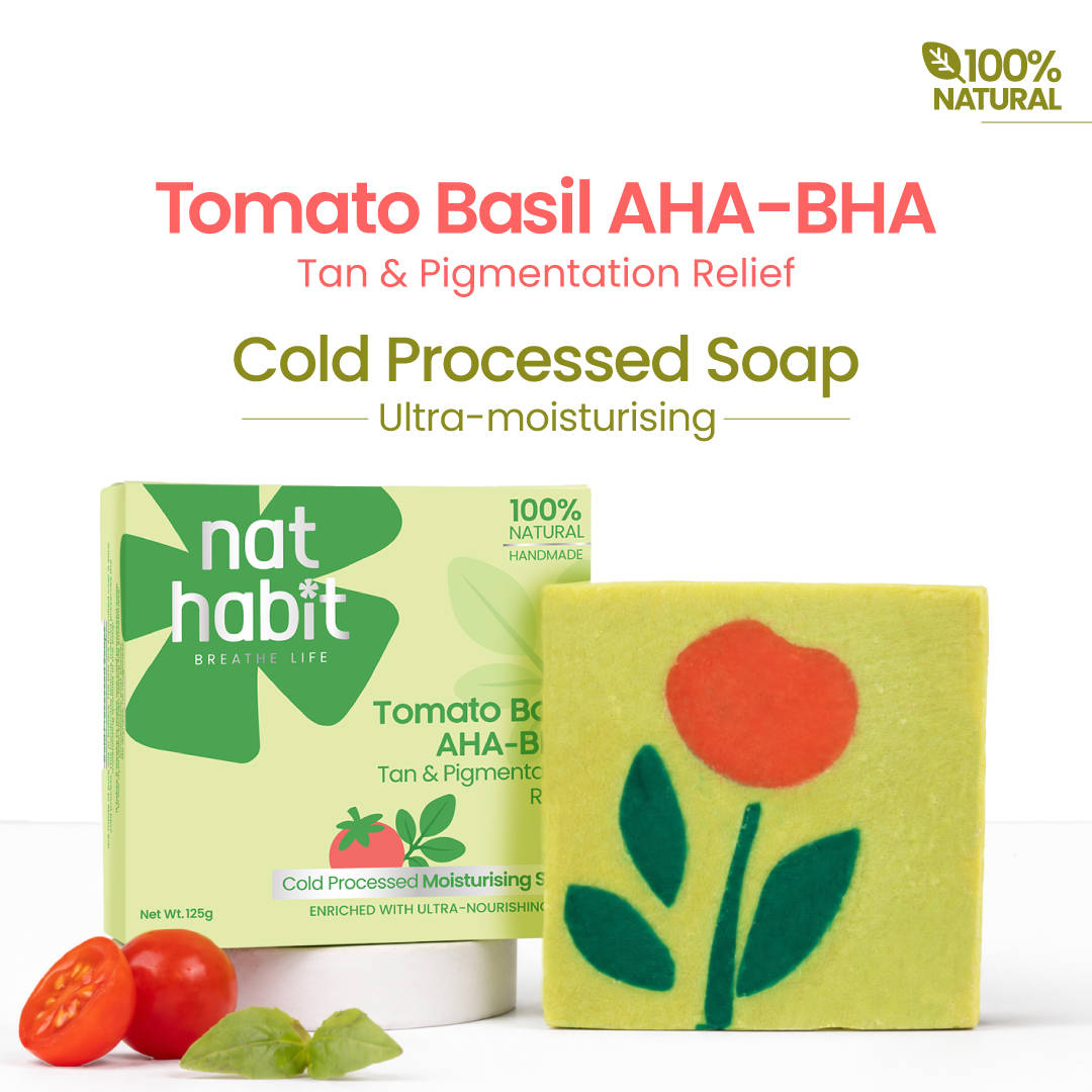 Nat Habit Cold Processed Tomato Basil AHA-BHA Moisturising Soap - Pack of 2