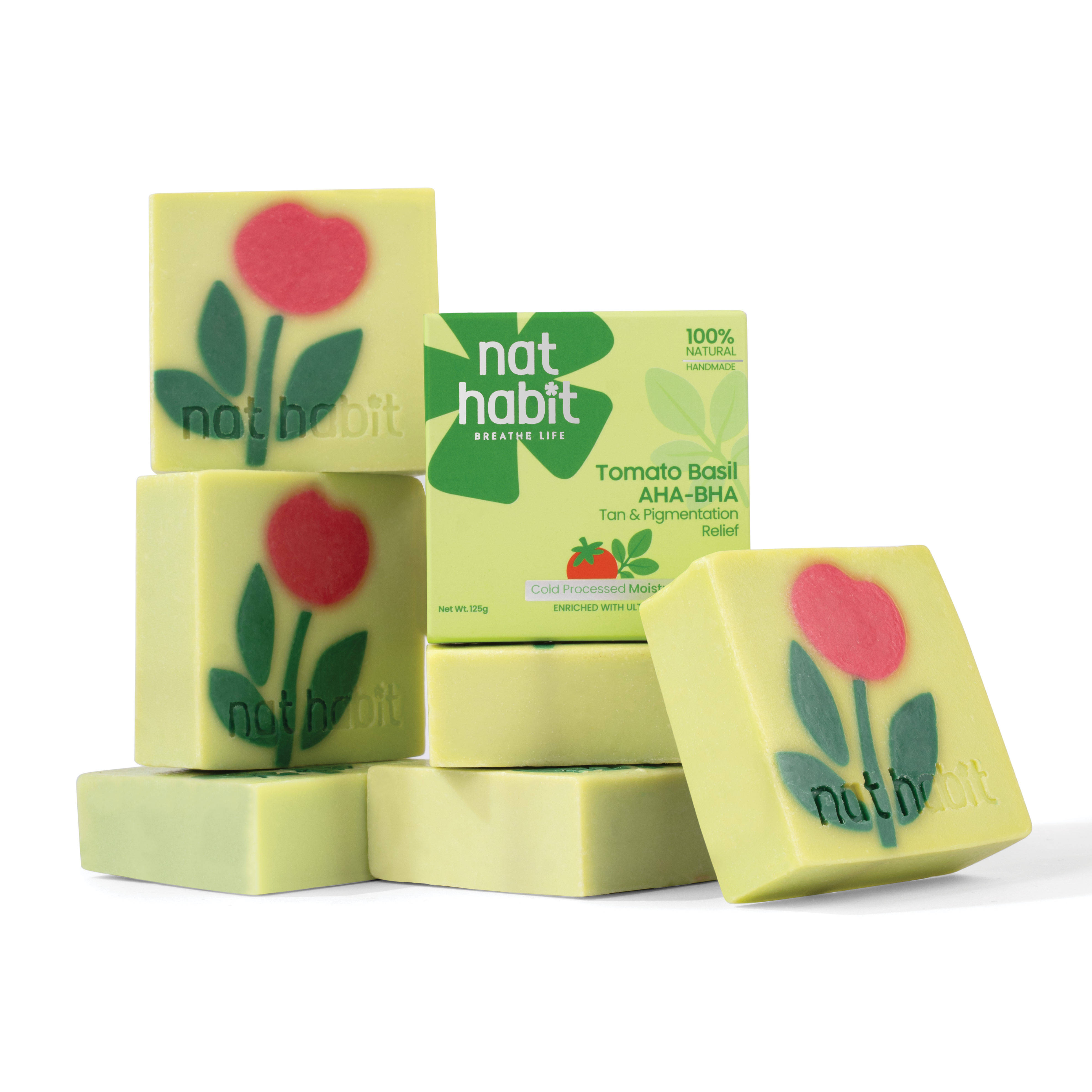 Nat Habit Cold Processed Tomato Basil AHA-BHA Moisturising Soap - Pack of 6