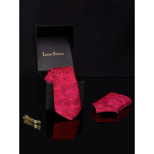 Louis Stitch Mens Venetian Red Silk Neck Tie Accessory Gift Set - Main Image