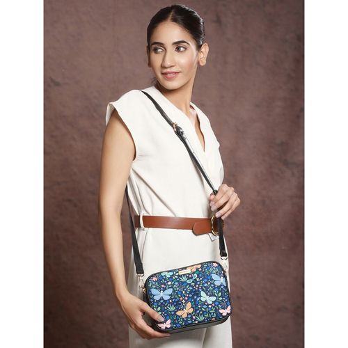 Priyaasi Good Butterfly Navy Blue Floral Printed Sling Bag (M)