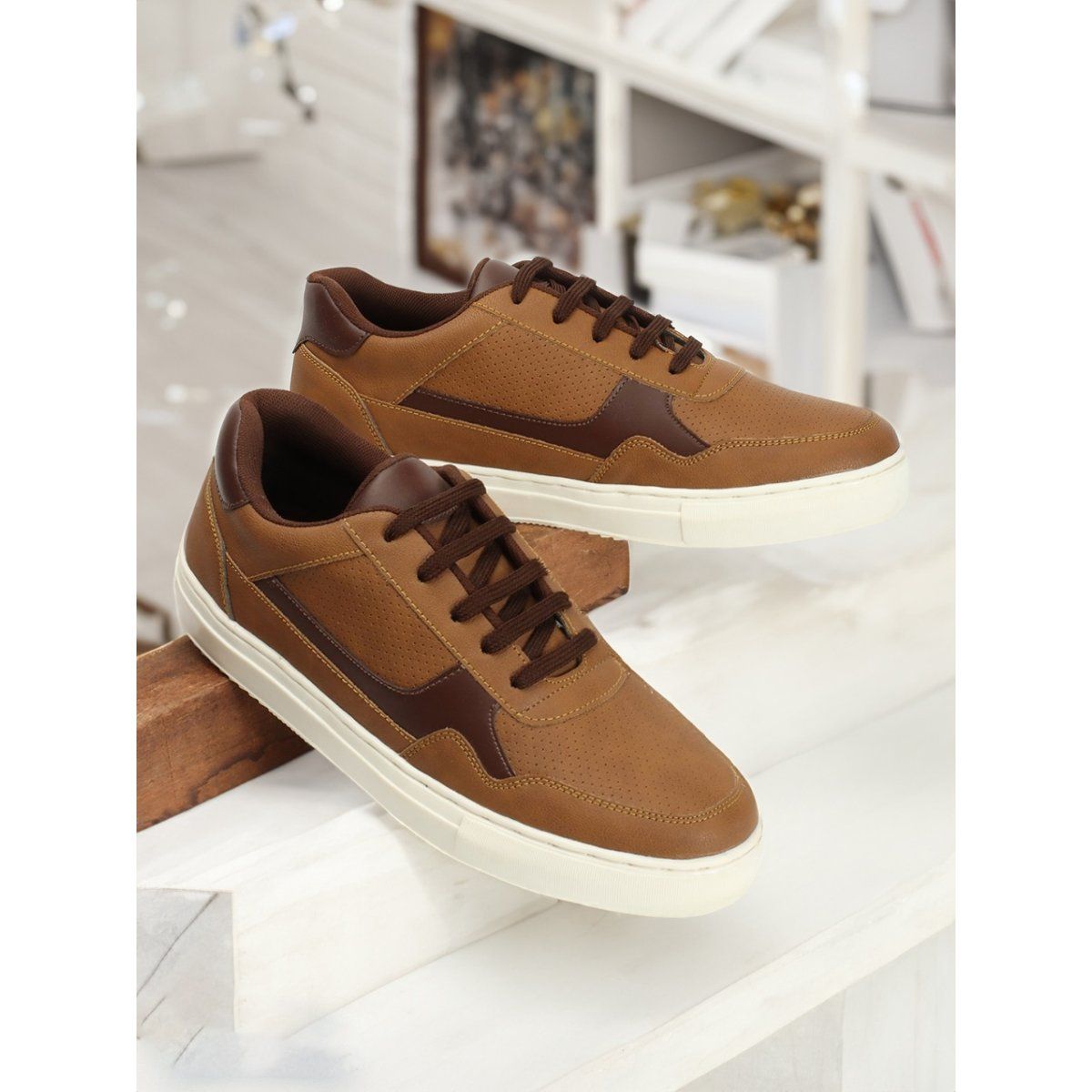Buy Carlton London Mens Stylish Tan Color Lace Up Synthetic Sneakers Online