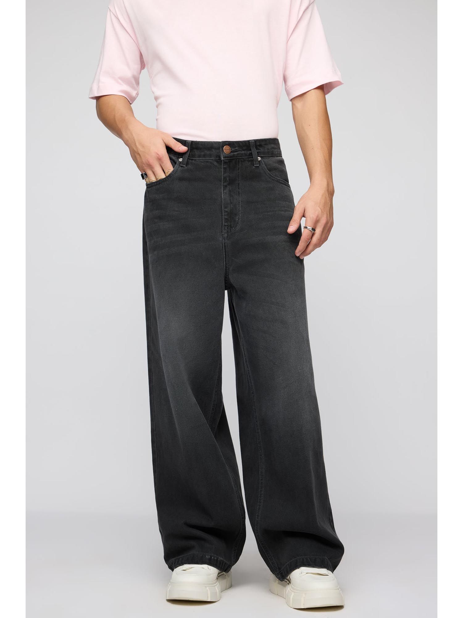 Buy FREAKINS Black Faded Wide Leg Jeans Online