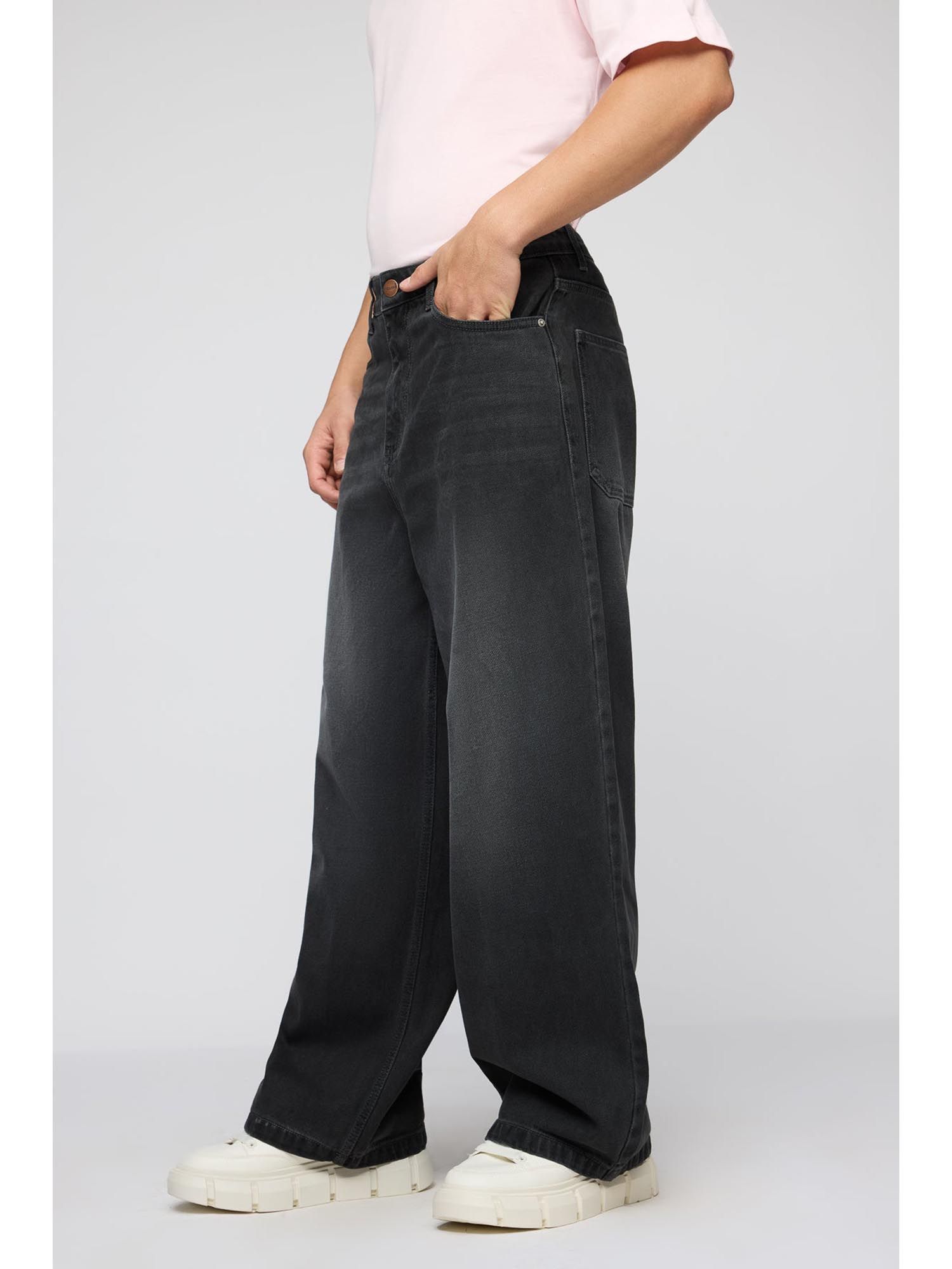 Buy FREAKINS Black Faded Wide Leg Jeans Online