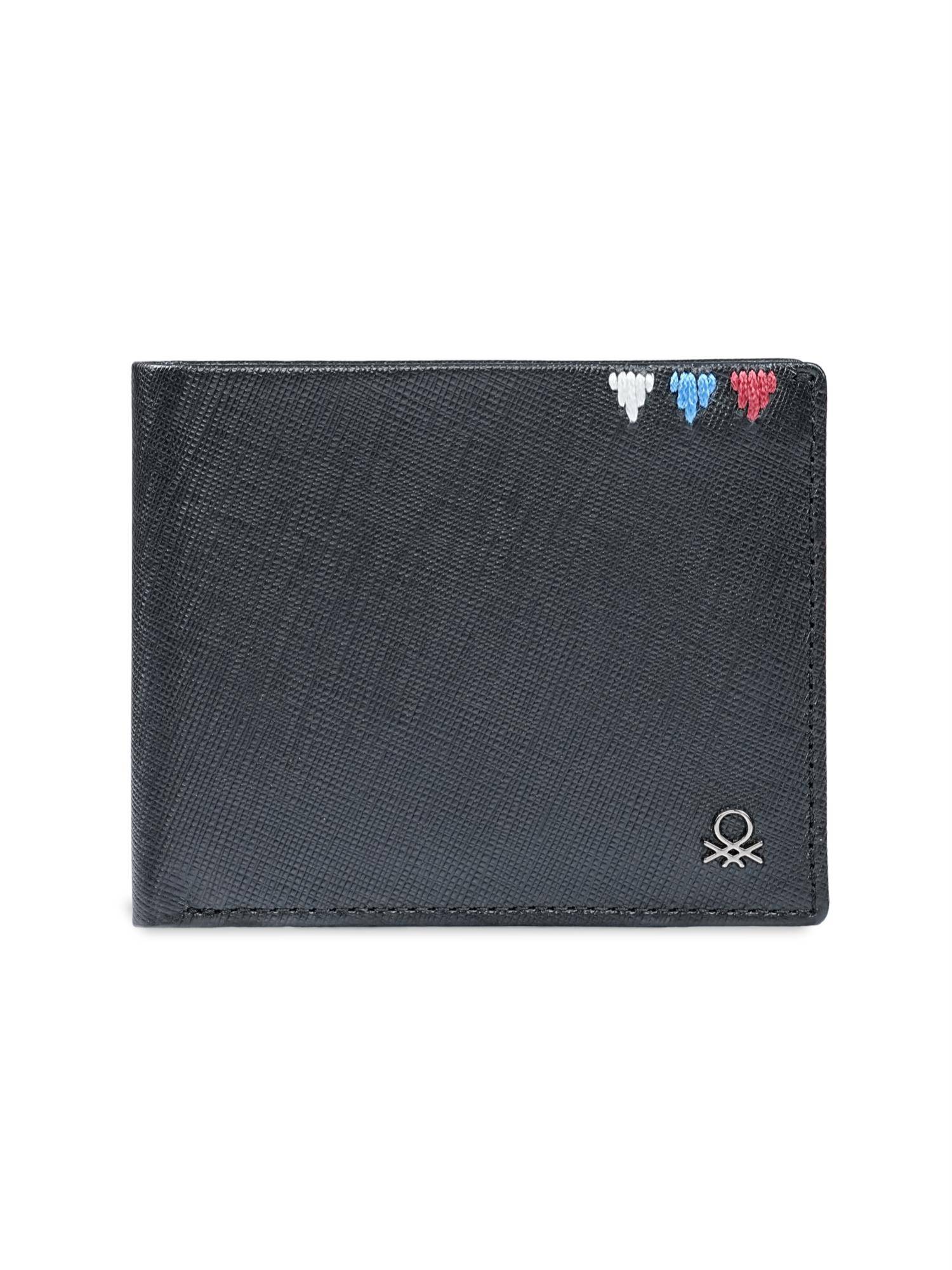 United Colors of Benetton Men's Slim Fold Leather Wallet Braslaw - Black
