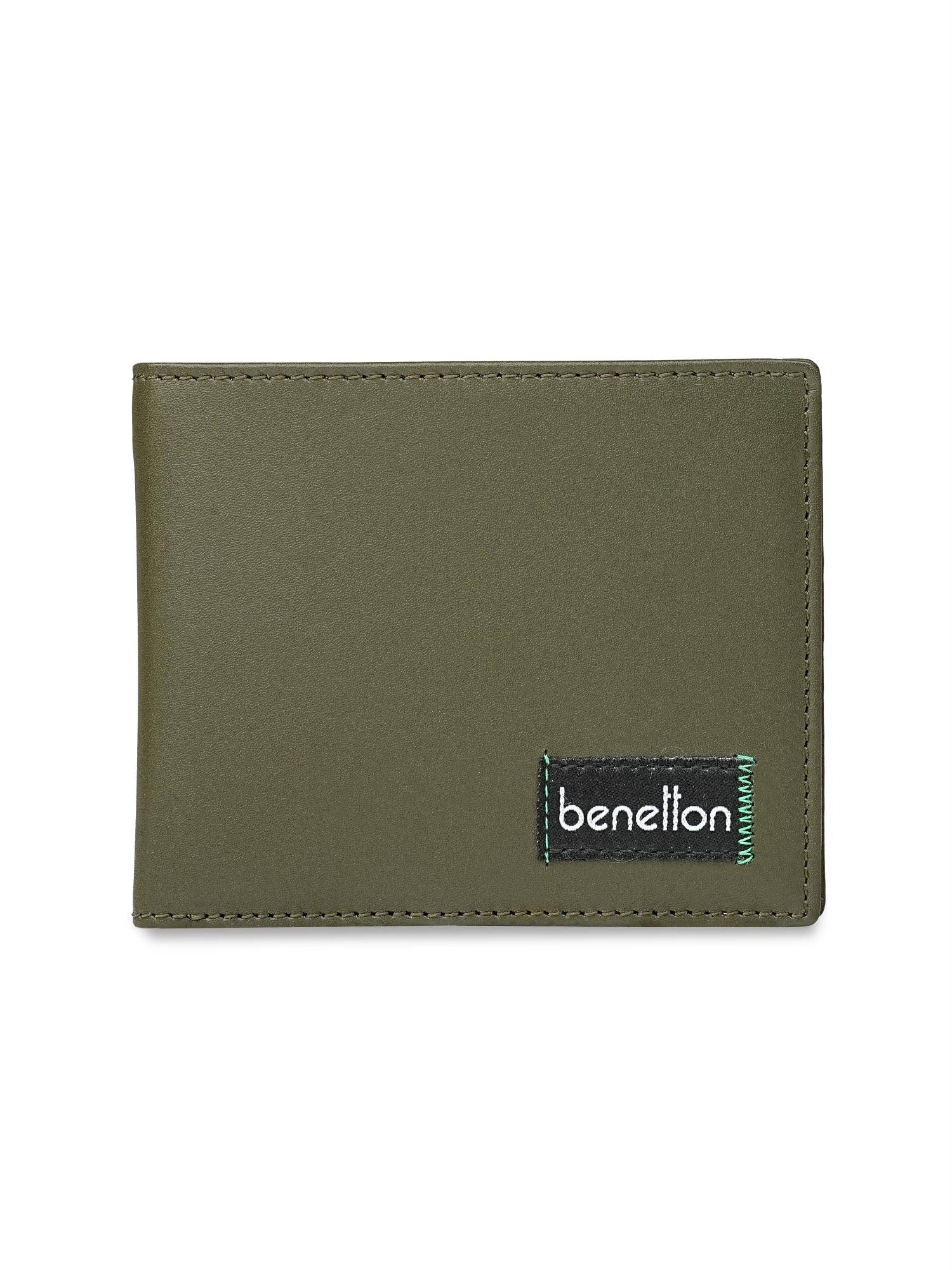 United Colors of Benetton Men's Global Coin Leather Wallet Cheria - Olive