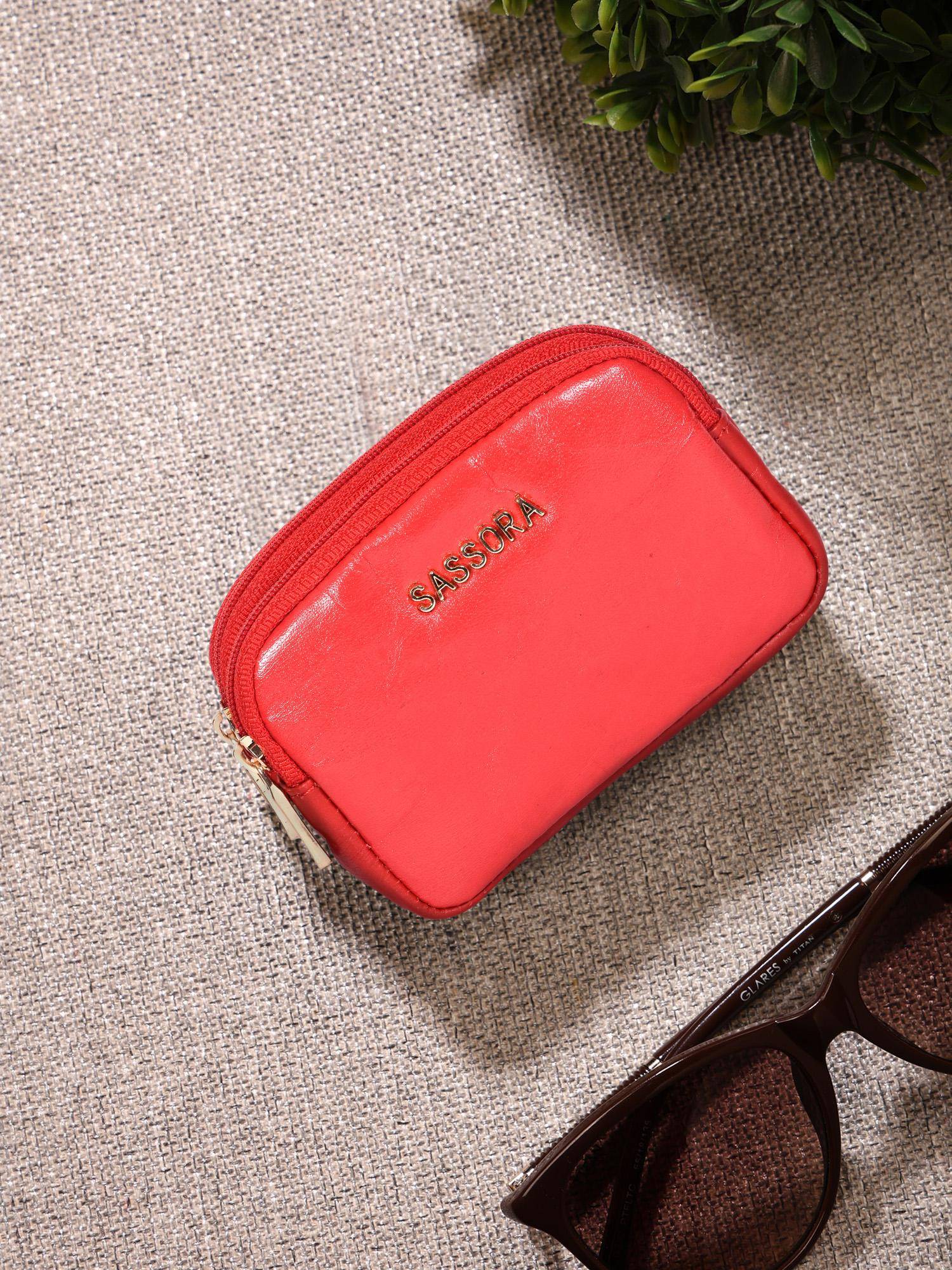 Sassora Genuine Leather Mini Compact Coin Pouch - Red (S)