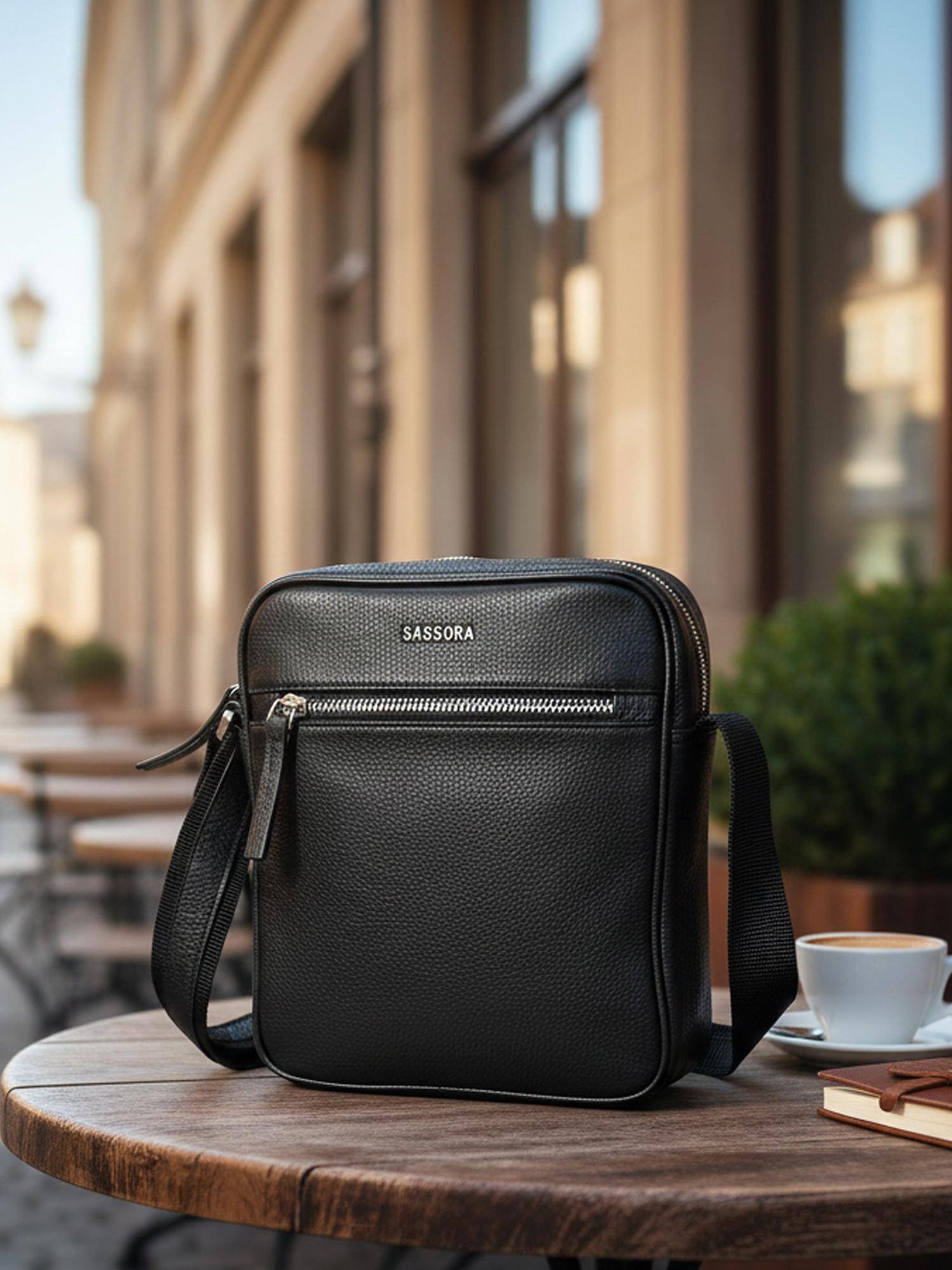 Sassora Genuine Leather Crossbody Sling Bag - Black (S)