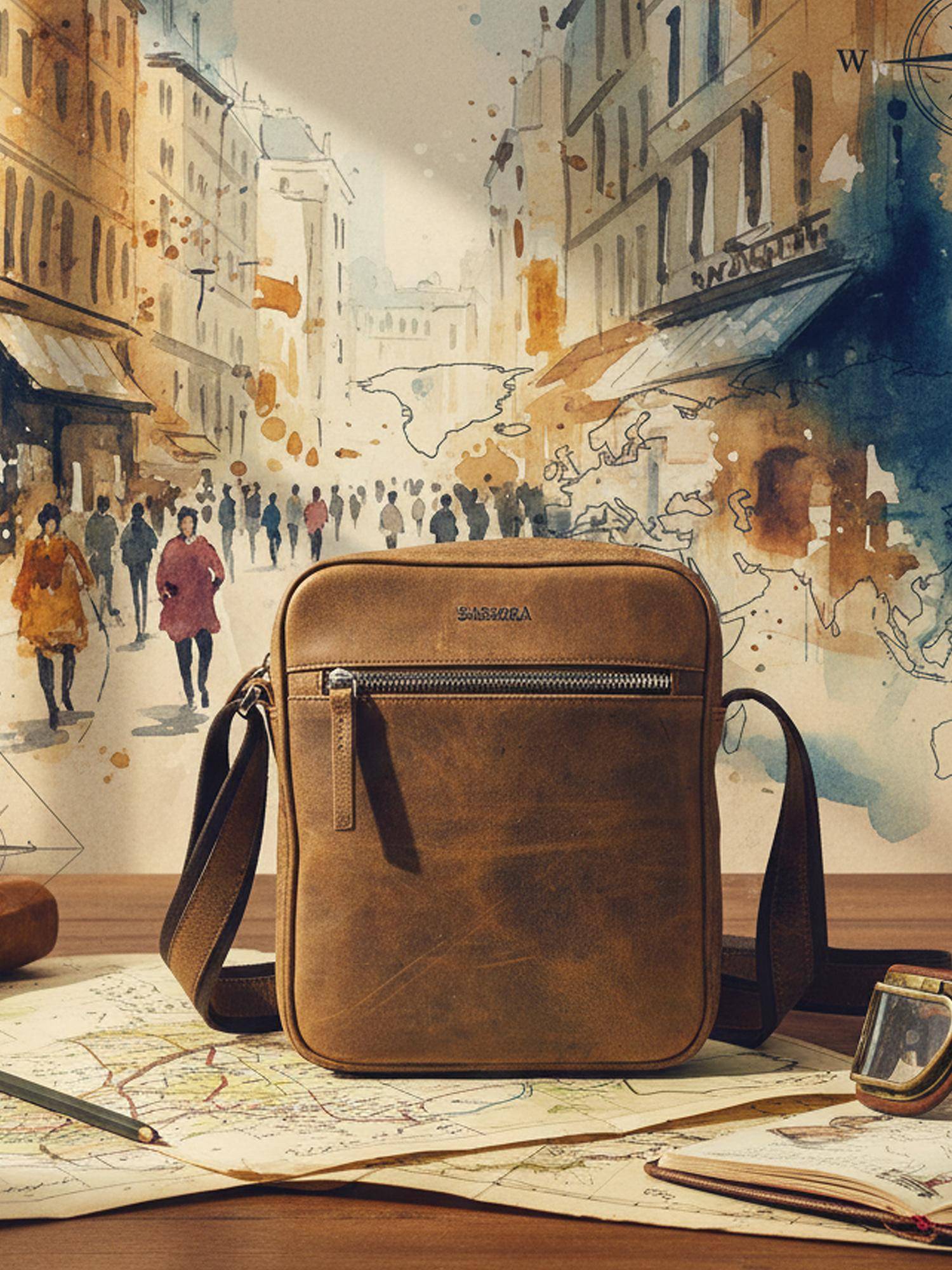 Sassora Genuine Leather Crossbody Sling Bag - Tan (S)