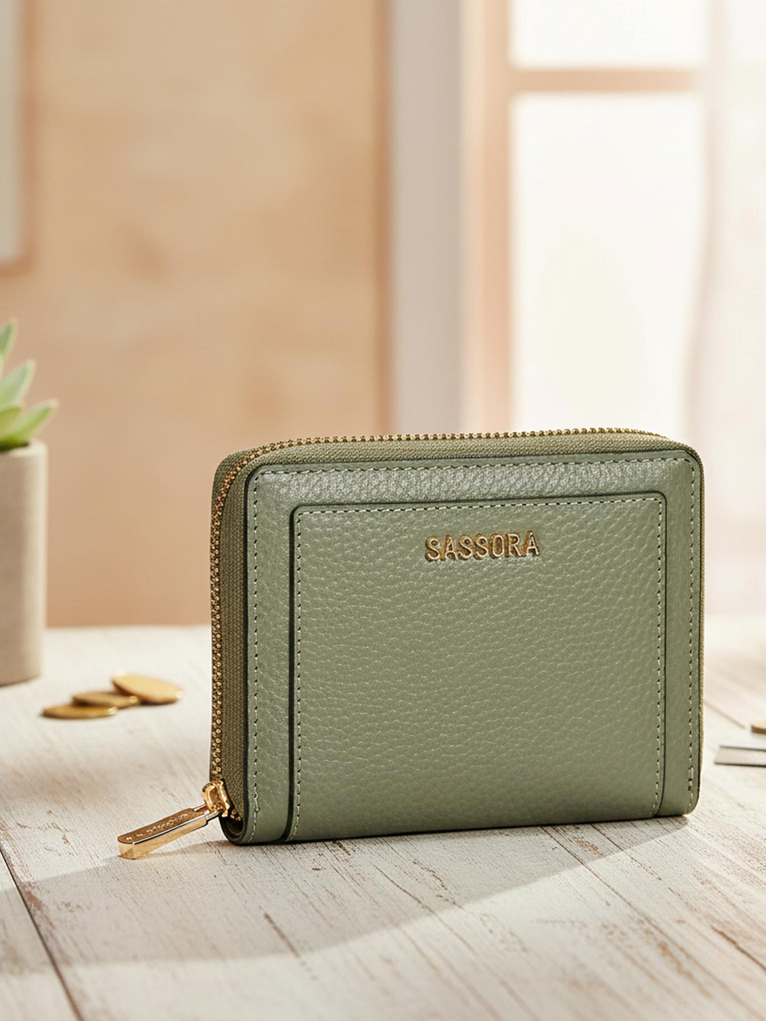 ZAkKA Buy Sassora Genuine Leather RFID Blocking Compact Zip Around