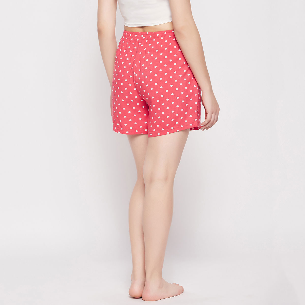 Clovia Polka Dot Print Shorts In Red Crepe Buy Clovia Polka Dot