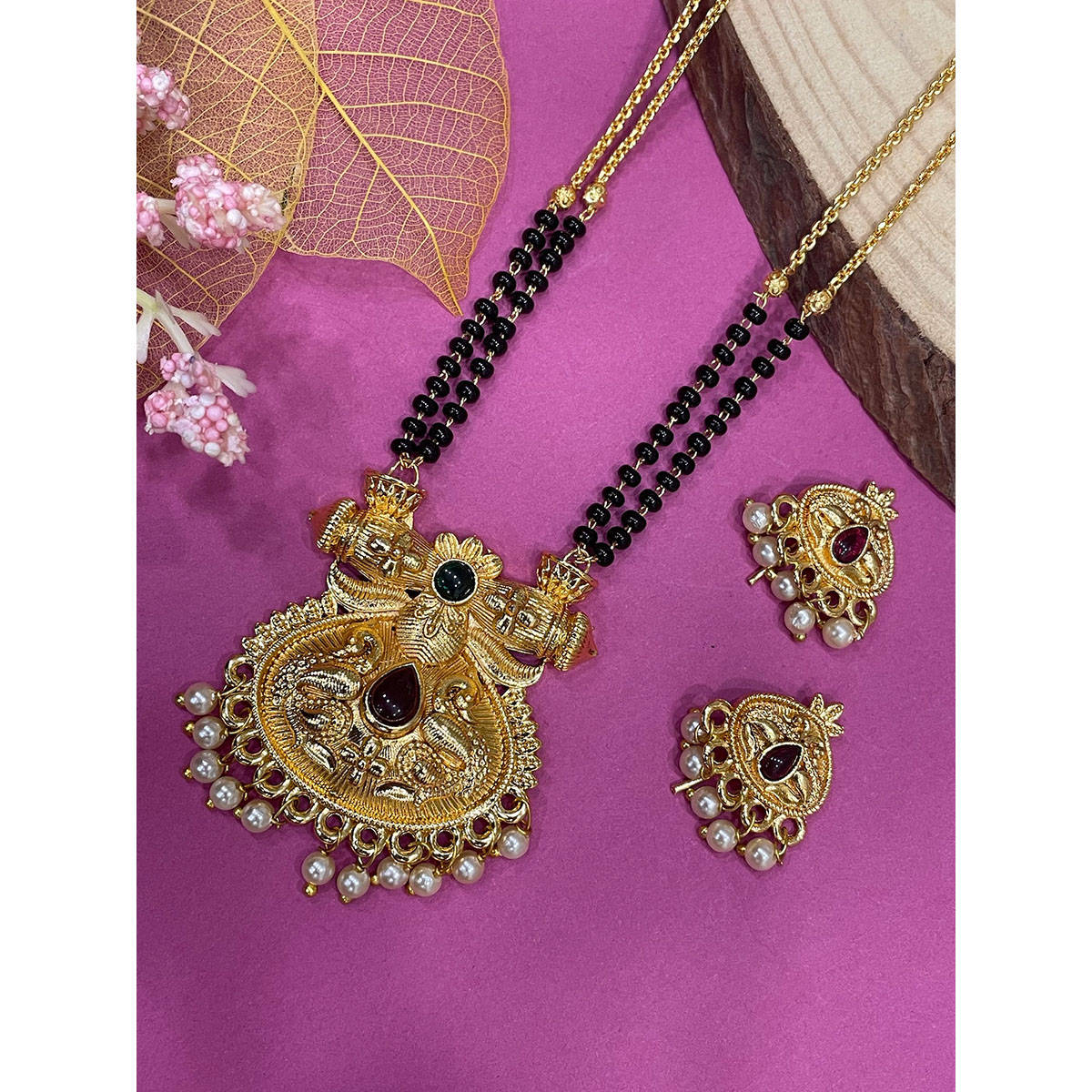 Digital Dress Room Multi-Color Long Mangalsutra with Earrings Set