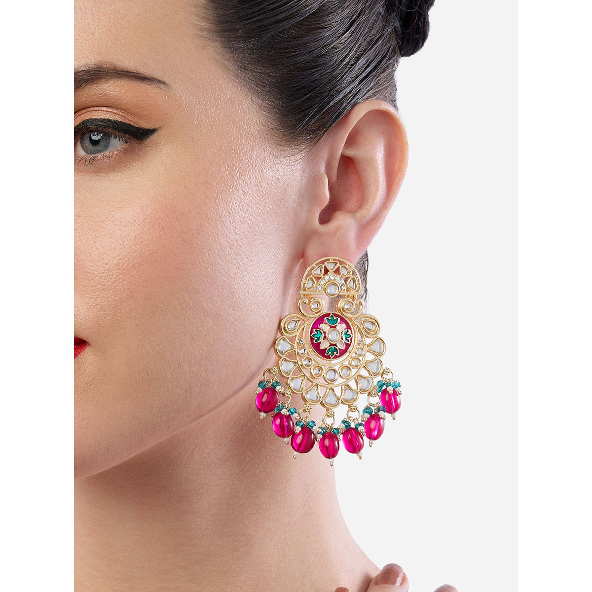 Zaveri Pearls Multi-Color Meenakari Dazzling Stones Chandbali Earrings