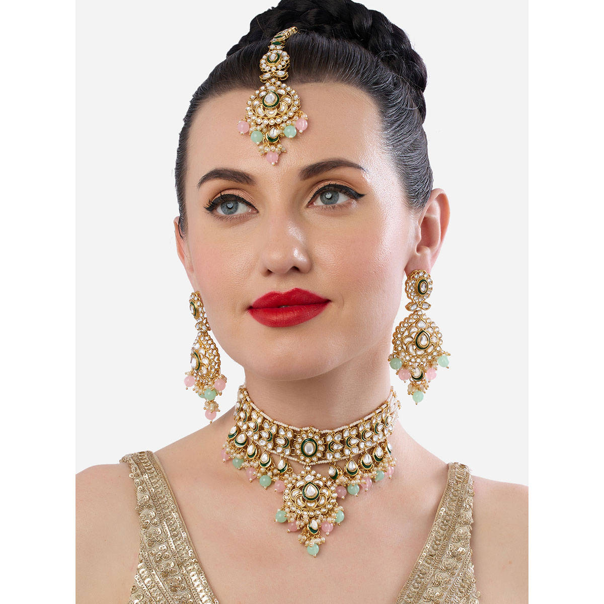 Zaveri Pearls Multi-Color Stones Beads Meenakari Jewellery Set