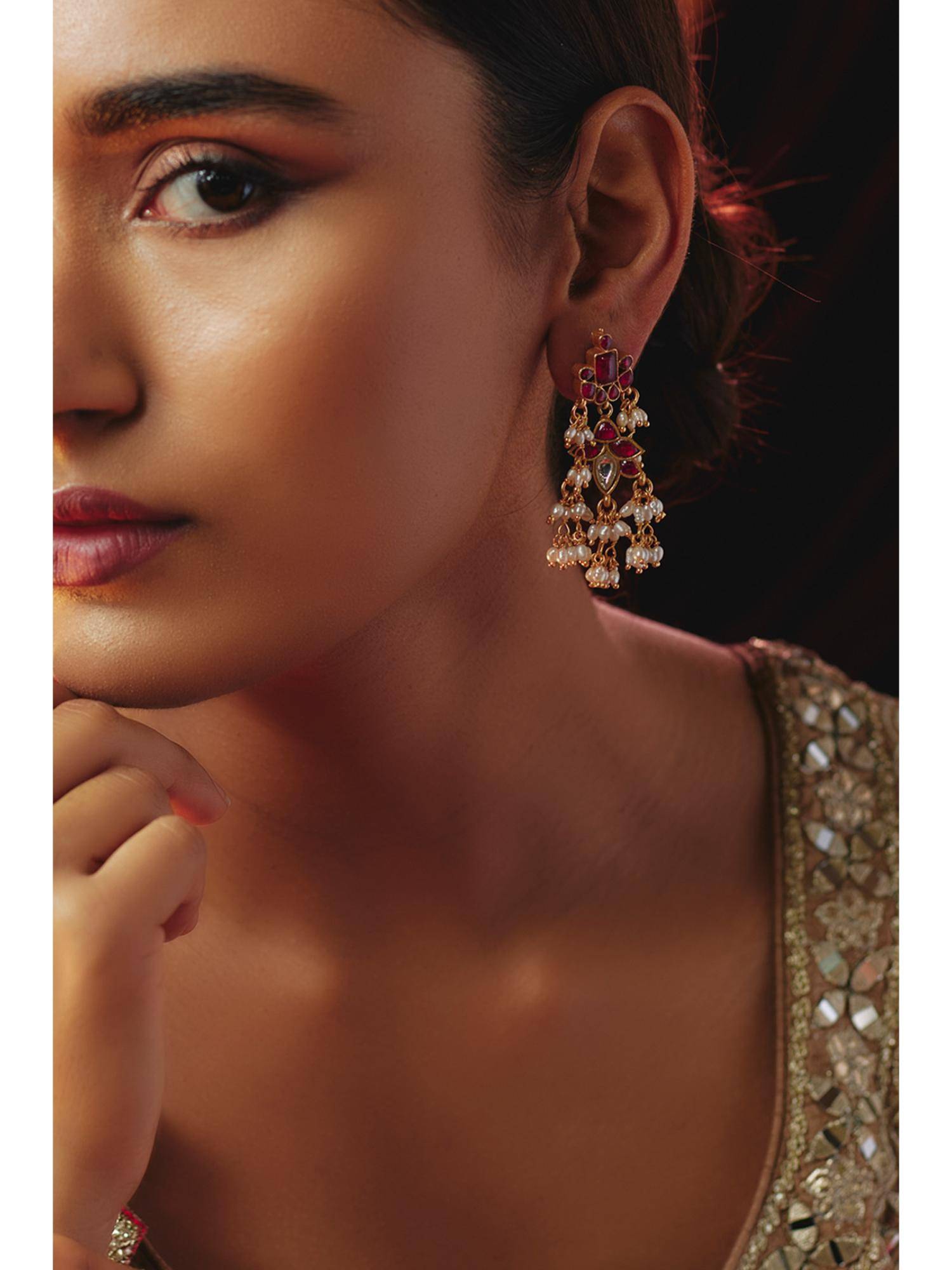 KARISA DESIGNS Loka Kundan Stone Earrings with Pearls