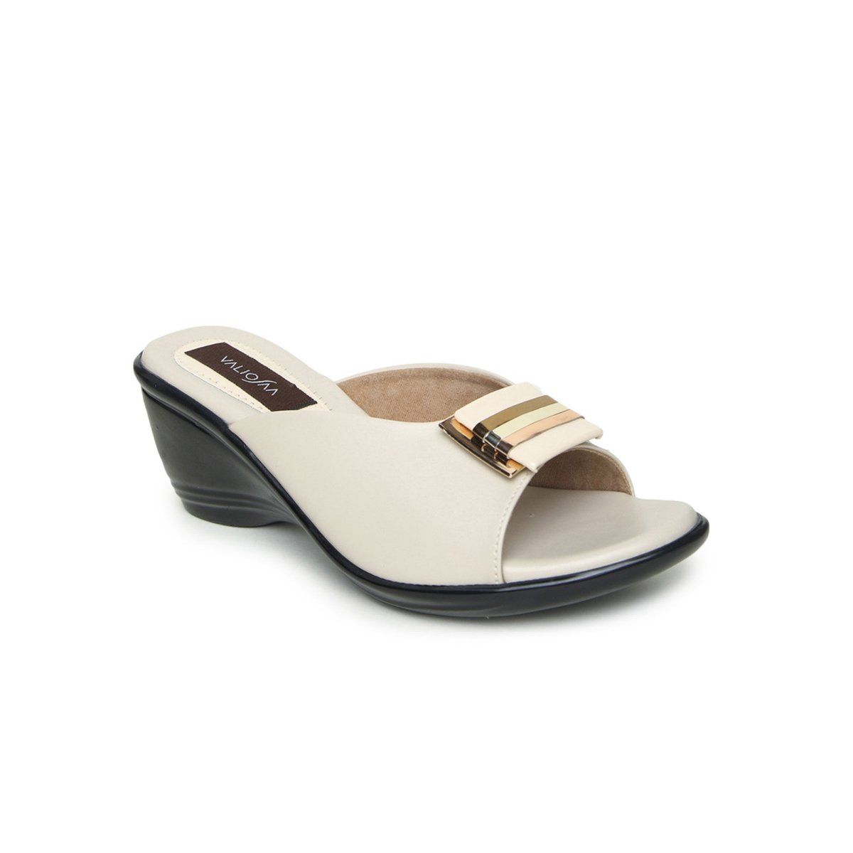 Buy VALIOSAA Solid Off White Wedges Online