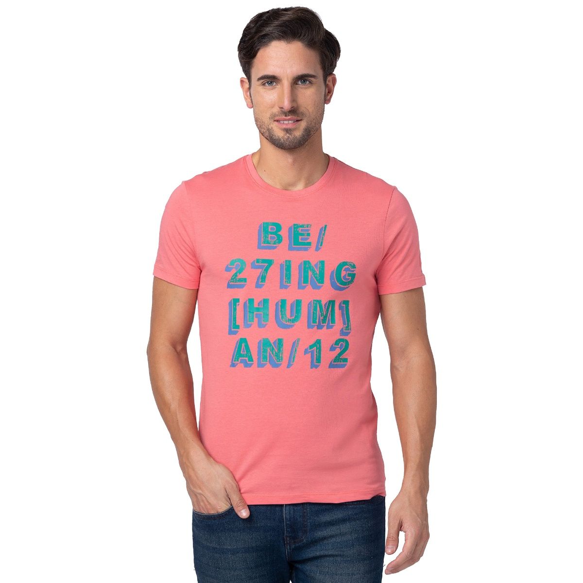 Buy Being Human Men Pink Regular Fit Short Sleeve T Shirts Online