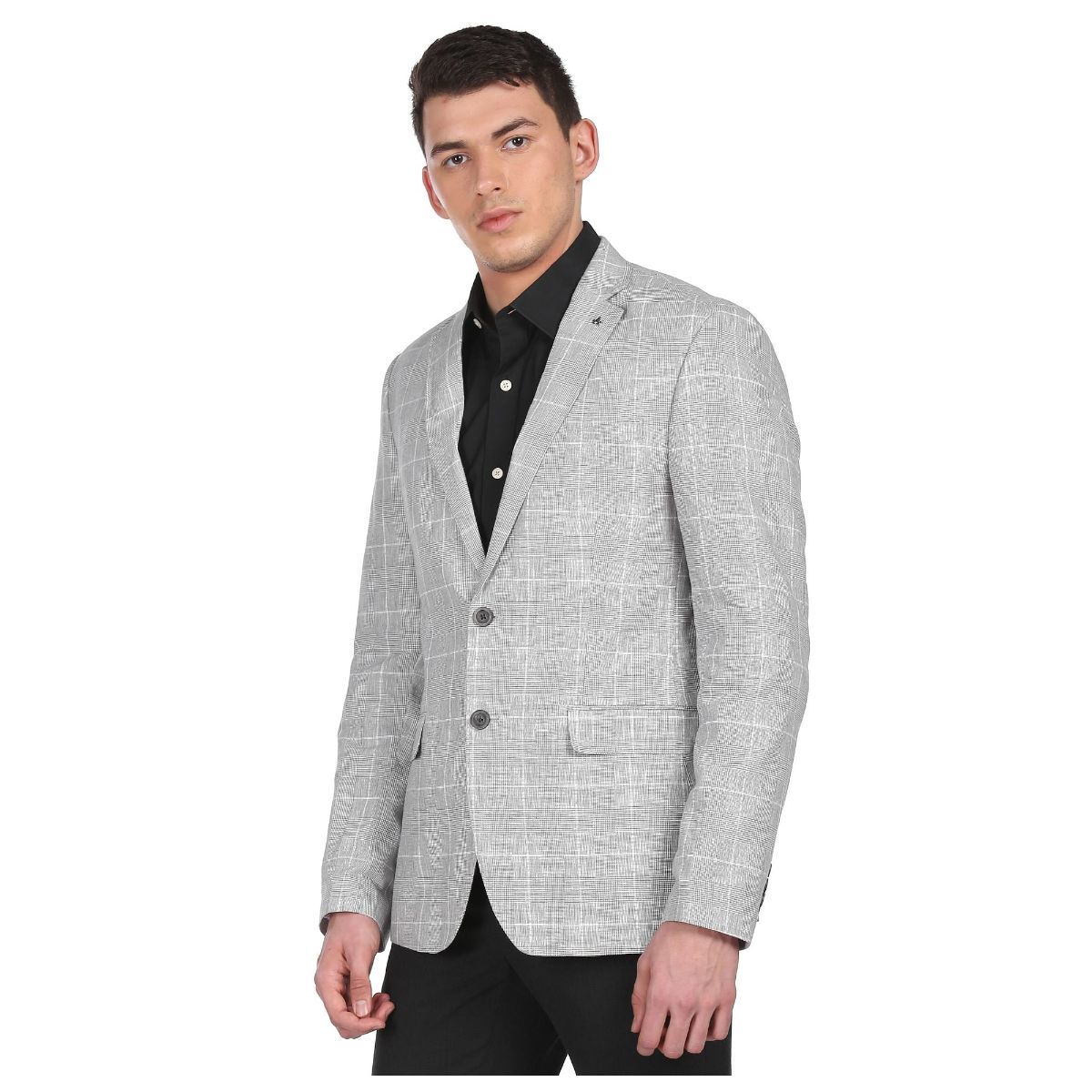Buy Arrow Men Light Grey Notch Lapel Collar Check Formal Blazer Online