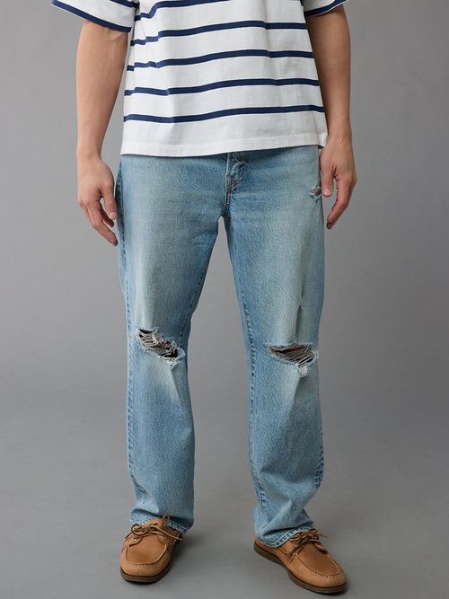 Simple Shredded Jeans Mens American Eagle Men Blue Easyflex Loose