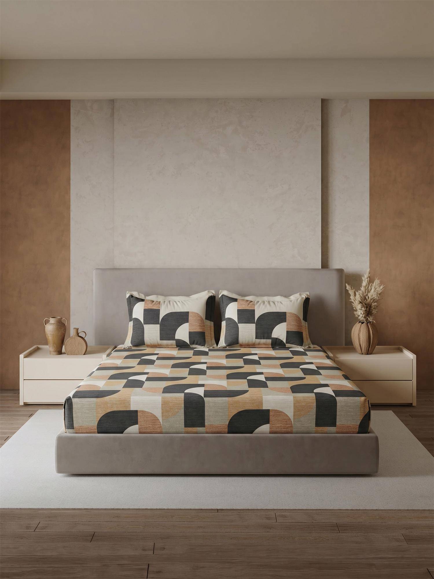 Ddecor Live Beautiful Pure Cotton 144TC Abstract Brown King Bedsheet & 2 Pillow Covers