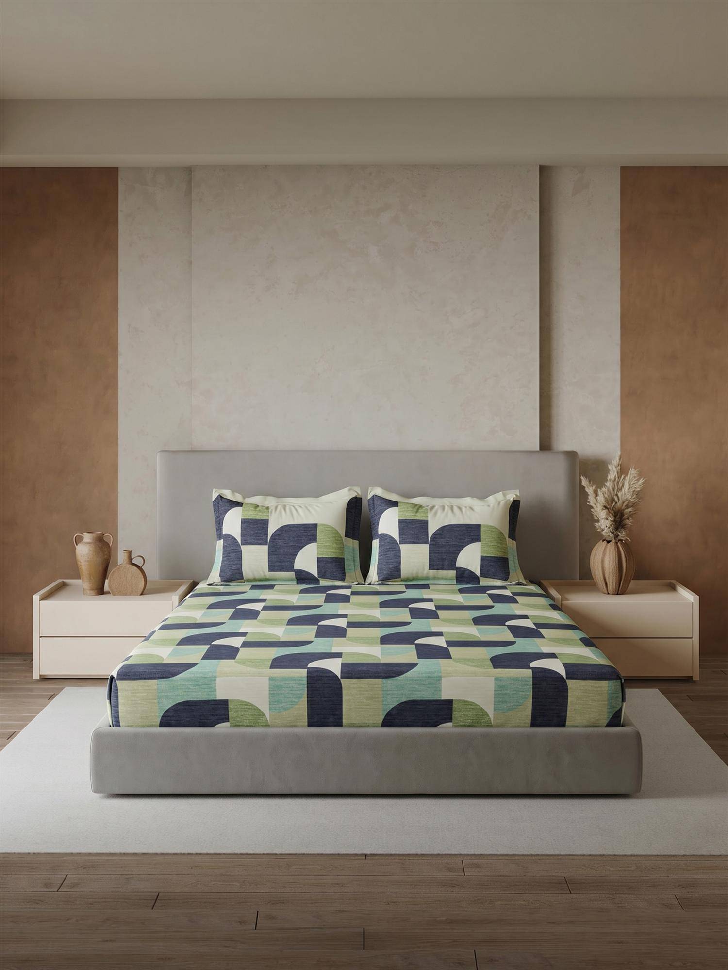 Ddecor Live Beautiful Cotton 144TC Abstract Turquoise King Bedsheet & 2 Pillow Covers
