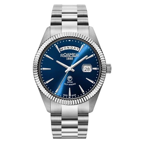 Roamer Primeline Daydate Swiss Made Automatic Blue Round Dial Mens Watch  981662 41 45 90 (Medium)