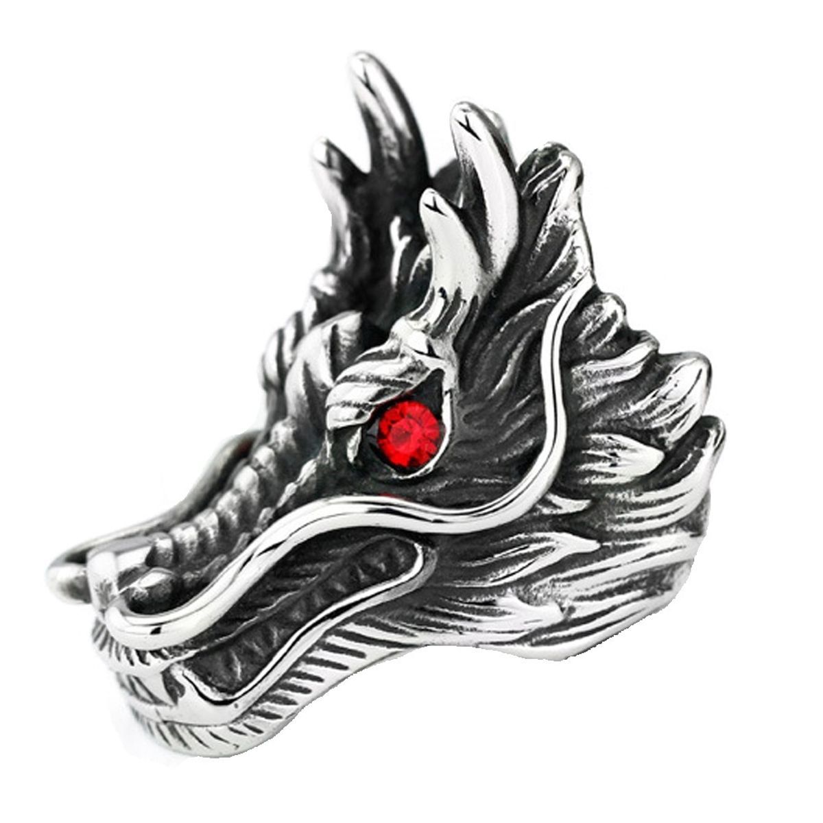 Dragon Men's Ring: 'Power And Fury' Sculpted Dragon Head Ruby Ring